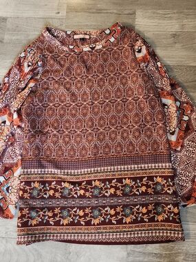 Olive Hill Women's Boho Floral Border Print Long Sleeve Top - Rust